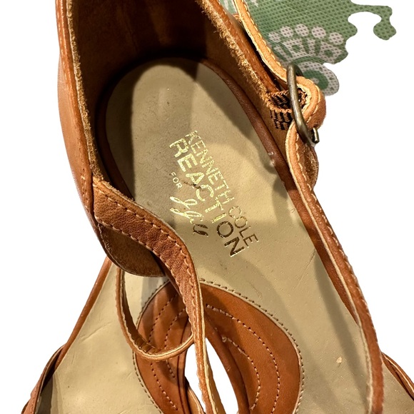 KENNETH COLE REACTION FOR J JILL Brown Leather Kitten Heel Weaved Sandals Size 7 - Picture 7 of 10